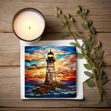 Fernville Creations - Lighthouse Coaster, Stained Glass Image, Glossy Finish