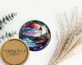 Fernville Creations - Lighthouse Ceramic Coaster with Stained Glass Design: 4 Inch Glossy