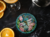 Fernville Creations - Dragonfly Coaster with Pink Flower for Coffee Table Decor: 4 Inch Glossy