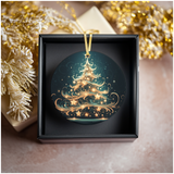 Fernville Creations - Green & Gold Holiday Ornament, Ceramic Stocking Stuffer: Both Sides (Same image)