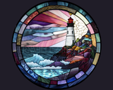 Fernville Creations - Lighthouse Ceramic Coaster with Stained Glass Design: 4 Inch Glossy