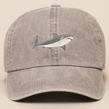 Fashion City - Shark Embroidered Cotton Baseball Dad Cap: DENIM BLUE / One Size