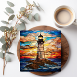 Fernville Creations - Lighthouse Coaster, Stained Glass Image, Glossy Finish