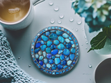Fernville Creations - Printed Image - Blue Pebbles - Ceramic Coaster: 4 Inch Glossy