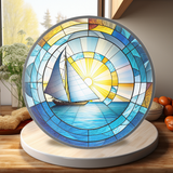 Fernville Creations - Sailboat Cutting Board, Tempered Glass, Nautical Serv Tray: 12 - Inch
