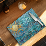 Fernville Creations - Ocean & Sun Tempered Glass Kitchen Cutting & Serving Board: 11X15 inches