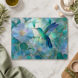 Fernville Creations - Hummingbird Tempered Glass Cutting Board & Tray: 8x11 inch