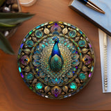 Fernville Creations - Peacock Imitation Stained Glass Ceramic Coaster: 4 Inch Glossy