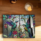Fernville Creations - Tempered Glass Cutting Board: Hummingbird Charcuterie Tray: 8x11 Inch
