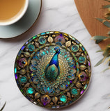 Fernville Creations - Peacock Imitation Stained Glass Ceramic Coaster: 4 Inch Glossy