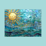 Fernville Creations - Ocean & Sun Tempered Glass Kitchen Cutting & Serving Board: 11X15 inches