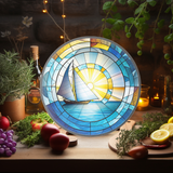 Fernville Creations - Sailboat Cutting Board, Tempered Glass, Nautical Serv Tray: 12 - Inch