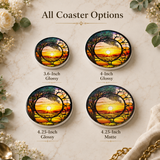 Fernville Creations - Sunrise/Sunset Ceramic Coaster with Nature Design: 3.6-inch glossy