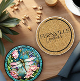 Fernville Creations - Dragonfly Coaster with Pink Flower for Coffee Table Decor: 4 Inch Glossy