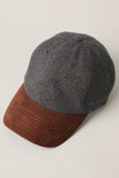 Fashion City - Wool Blend Casual Baseball Cap w Suede Visor Hat: BLACK/BROWN / One Size