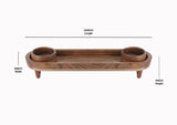 India Handicrafts Inc - Long Acacia Wood Tray w/ 2 Bowls S/3