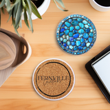 Fernville Creations - Printed Image - Blue Pebbles - Ceramic Coaster: 4 Inch Glossy