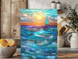 Fernville Creations - Seascape Tempered Glass Cutting Board, Printed Stained Glass: 11 X 15 - Inch