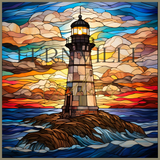 Fernville Creations - Lighthouse Coaster, Stained Glass Image, Glossy Finish