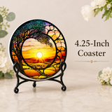Fernville Creations - Sunrise/Sunset Ceramic Coaster with Nature Design: 3.6-inch glossy