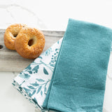 Elsie & Zoey - 3 Piece Teal Floral Woven Kitchen Tea Towel Set