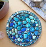Fernville Creations - Printed Image - Blue Pebbles - Ceramic Coaster: 4 Inch Glossy