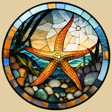 Fernville Creations - Starfish Stained Glass Ceramic Coaster, Eco-Friendly Decor: 4 Inch Glossy