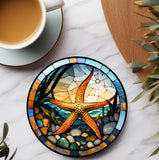 Fernville Creations - Starfish Stained Glass Ceramic Coaster, Eco-Friendly Decor: 4 Inch Glossy
