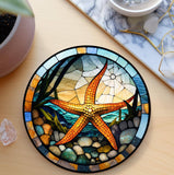 Fernville Creations - Starfish Stained Glass Ceramic Coaster, Eco-Friendly Decor: 4 Inch Glossy