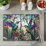 Fernville Creations - Tempered Glass Cutting Board: Hummingbird Charcuterie Tray: 8x11 Inch
