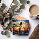 Fernville Creations - Lighthouse Coaster, Stained Glass Image, Glossy Finish