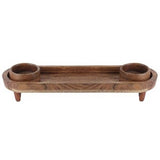 India Handicrafts Inc - Long Acacia Wood Tray w/ 2 Bowls S/3