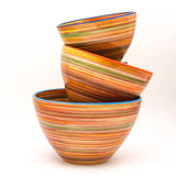 Euro Ceramica Home | ClayBarn - Exclusive for Faire - Raia Stacking Bowls: Orange-Turquoise Rim-Large
