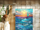 Fernville Creations - Seascape Tempered Glass Cutting Board, Printed Stained Glass: 11 X 15 - Inch