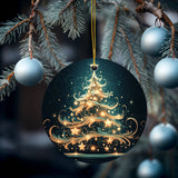 Fernville Creations - Green & Gold Holiday Ornament, Ceramic Stocking Stuffer: Both Sides (Same image)